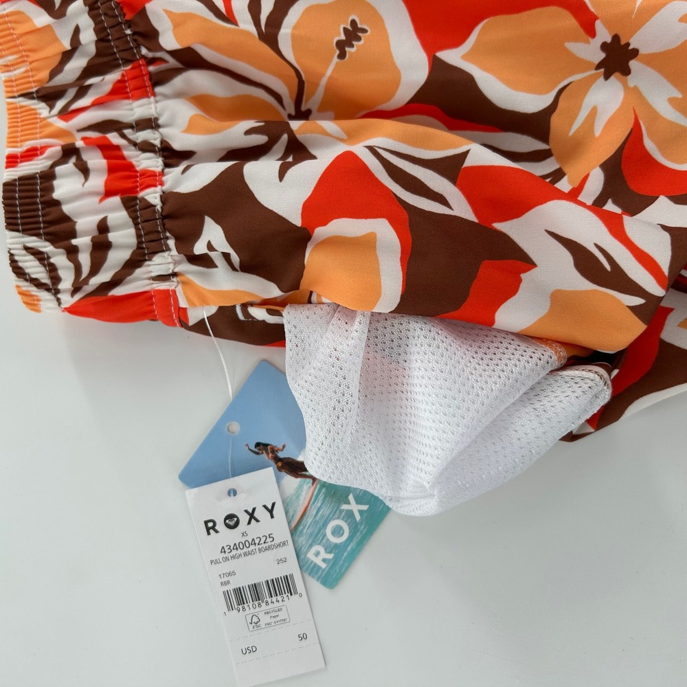 NWT Roxy Women's XS Pull On High Waist Boardshorts Floral Print Red Orange Brown - Picture 12 of 15